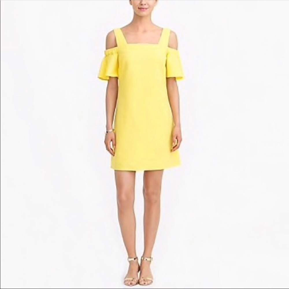 J. Crew Yellow Off Shoulder Textured Pattern Dress, Size Small Cottagecore